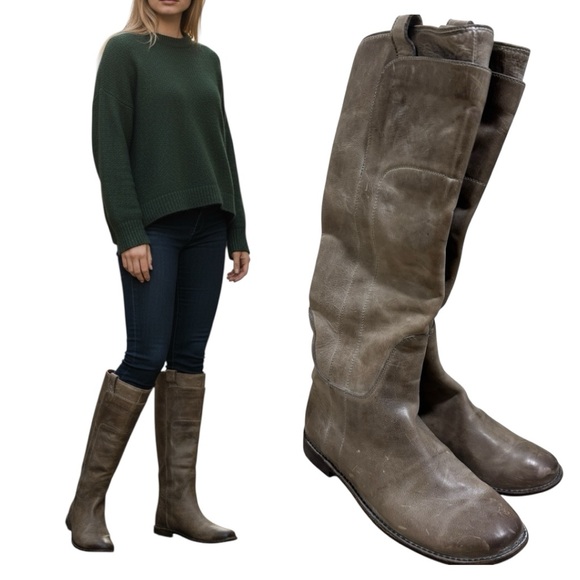 Frye Shoes - Frye Paige Tall Riding Boots Distressed Leather Gray 8.5